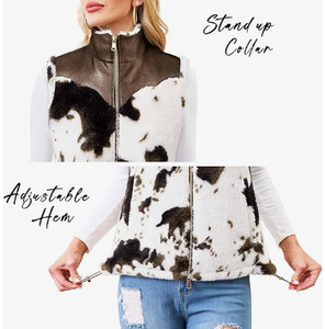 Gilet en polaire léger SBEA IMPEX pour femme, motif vache, fermeture éclair, sans manches, style streetwear, vêtement d'extérieur d'hiver - Product Image 3