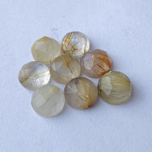 พลอยรูไทล์สีทองธรรมชาติทรงกลมเจียระไนแบบเช็คเกอร์คัท ขนาดมาตรฐาน สำหรับทำเครื่องประดับ ขายส่งทุกขนาด - Product Image 4