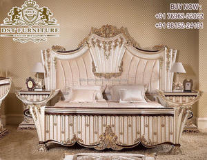 Juego de cama de tamaño Queen de madera estilo Rococo francés, cama hecha a mano con acabado clásico y soporte de noche para habitación principal, camas talladas a mano - Product Image 4
