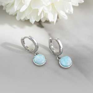 Natural Larimar Hoop Earrings 925 <b>Sterling</b> <b>Silver</b> Gold Plated Dangle <b>Huggie</b> Blue Gemstone Jewelry for Women Party Gift - Product Image 3