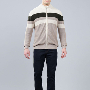 Cardigan zippé pour homme, col mandarin, rayé, en laine et acrylique, tricoté, pour l'hiver, anti-boulochage, manches classiques - Product Image 6