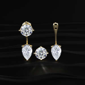 Round and Pear Cut Moissanite Ear <b>Earrings</b> 6 TCW Colorless VVS Solitaire Convertible Studs 14K Gold Screw <b>Back</b> Jewelry - Product Image 4