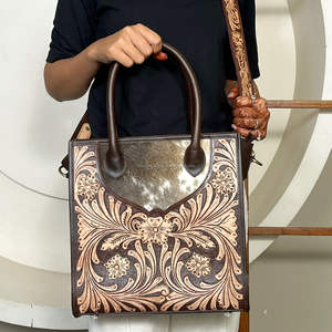 Sacs fourre-tout pour femmes en cuir à poils, motif floral western, haute qualité, avec bandoulière réglable et poignée supérieure, pour le voyage - Product Image 4