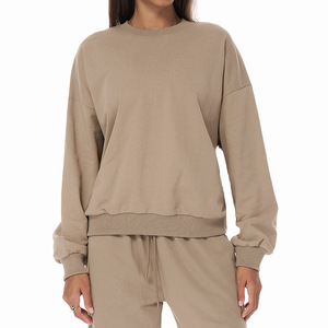 Ensemble de survêtement unisexe en molleton de coton uni, sweat-shirt à col rond, coupe oversize à épaules tombantes, ample et respirant, pour tenue décontractée printemps - Product Image 4