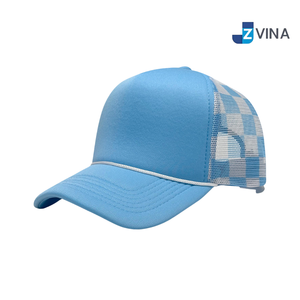 Custom Logo Mesh Trucker Hat Adjustable Foam Rope Cap Red White Plaid for Outdoor Casual Wear - Product Image 3