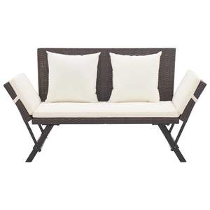 Chaise longue d'extérieur en rotin brun avec coussins blancs crème - Product Image 2