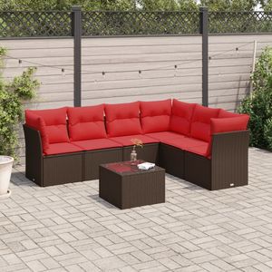 Divano da 7 pezzi in Poly Rattan marrone con cuscini divani da giardino - Product Image 1