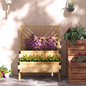 Fioriera a 2 livelli in legno con traliccio, letto rialzato naturale per orto con eleganti recinzioni e cancelli - Product Image 6