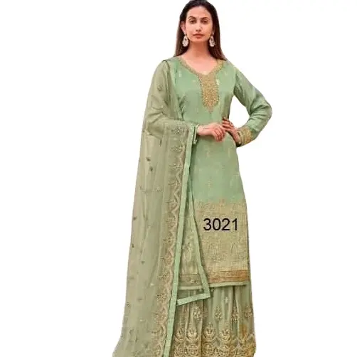 Women Kurta and Sharara Set High Quality Women Embroidered Cotton Blend Straight Kurta Rayon Best Design Kurti With Sharara Set