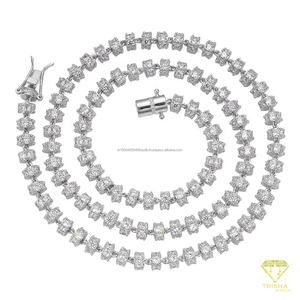 Collier ras du cou de luxe en argent sterling 925 avec chaîne cubaine sertie de diamants Moissanite pour la vente au détail internationale - Product Image 4