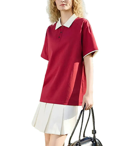 Polo oversize pour femme, couleur unie, manches courtes, décontracté, en tissu Oxford de coton, col et poignets violets, best-seller 2026, ODM - Product Image 3