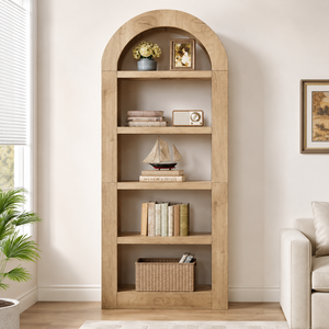 Estantería de Madera de Teca Sólida de Lujo con Techo Arqueado, Estantes Abiertos de Múltiples Niveles, Mueble de Pared - Product Image 1
