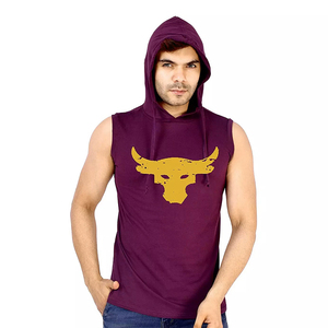 <b>Men's</b> <b>Sleeveless</b> Hood Solid Color Knitted Spandex/Polyester Quick Dry & Breathable <b>Pullover</b> Summer Wear - Product Image 5