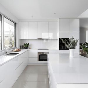 Cuisine compacte blanche sur mesure SANYANG Binh Duong : Armoire de cuisine multifonctionnelle en bois avec portes design - Product Image 3