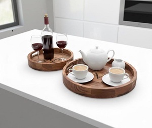 Artículo Popular: Bandeja Redonda Moderna de Madera de Acacia Ecológica Pulida para Servir, Plato Base al por Mayor - Product Image 5