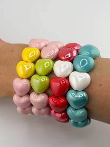 Juego de 4 Pulseras de Resina Natural con Cuentas, Rojo, Amarillo, Verde, Marrón, Multicolor, Elásticas, para Mujer, Modernas, para Fiesta - Product Image 2