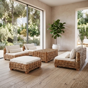 New Modern Minimalist Chunky Woven Rattan Sofa Set Wood Eco-Friendly Outdoor Patio Living Room Furniture Cushioned Lounge Suites - Product Image 4