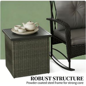 Tavolino da Caffè Quadrato Marrone Misto, Tavolino da Esterno, Ombrelloni e Basi per Patio - Product Image 4