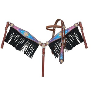 Venta caliente ligero 100% cuero de vaca galaxia impreso caballo Headstall Set pecho Collar Top fabricante proveedor Saman - Product Image 3