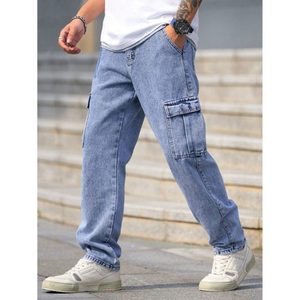 Jean cargo en denim multipoches pour homme, bleu glace, style vintage moderne tendance, style streetwear, respirant, taille 28 à 42 - Product Image 5