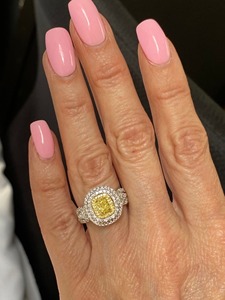 <b>Cushion</b> Cut Fancy Yellow Lab Grown Diamond Engagement <b>Wedding</b> <b>Ring</b> 14k White Gold Double Halo VVS+ IGI Certified Wholesale - Product Image 2