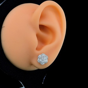 Flower Cluster Halo 925 Silver Vermeil Pave Diamond Stud Earrings IGI Certified Lab Grown 0.90ct Brilliant Cut <b>Wedding</b> Gift - Product Image 2