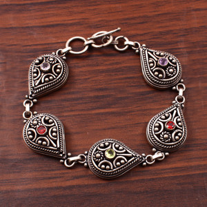 German Silver Beaded <b>Bracelet</b> with Garnet Design Trendy <b>Boho</b> Style Women's Gift - Product Image 3