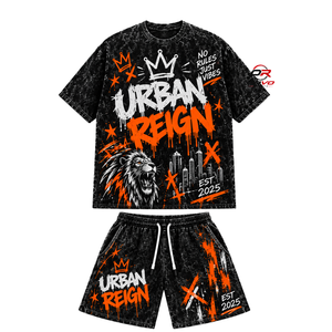 ORVO SPORTS Men's Streetwear T-Shirt <b>Shorts</b> Set Black Graffiti Print Crew Neck Knitted Spandex/Cotton Breathable Summer Casual - Product Image 2