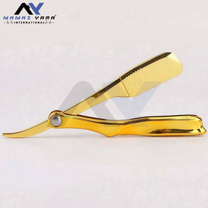 Navaja de Barbero Profesional Recta Chapada en Oro, Plegable, con Logotipo Personalizado, para Uso en Peluquerías y Salones - Product Image 2