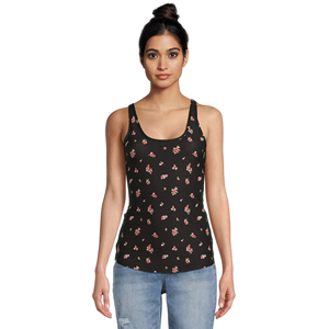Débardeur en tricot noir à imprimé floral pour femme, col rond, décontracté, longueur normale, 100 % coton, respirant, séchage rapide - Product Image 1