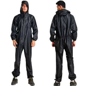 High Quality Customizable One-piece <b>Men</b> Women Waterproof Windproof Breathable Polyester <b>Raincoat</b> Jumpsuit Hooded Custom Brand - Product Image 2
