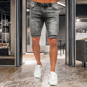 <b>Dropship</b> Men's Fashion Straight Embroidered Lace Blue Ripped Jeans Shorts High Stretch Elastic Denim Breathable for Summer Quick - Product Image 4