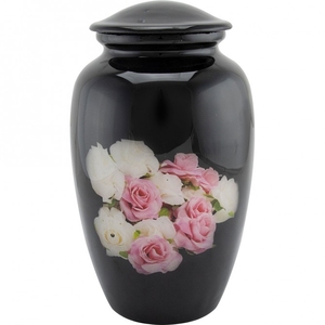 Urna Funeraria de Esmalte Rosa con Gráfico de Cruz Sagrada y Paloma Luminosa - Recipiente Metálico con Tapa Roscada - Product Image 5