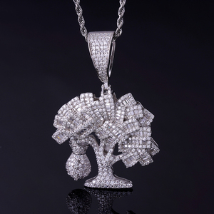 Colgante de Diamante Moissanite VVS en Plata S925 con Certificado IGI, Colgante de Diamante con Corte Baguette en Forma de Árbol Personalizado - Product Image 1
