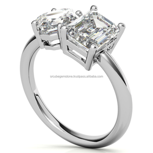 Anillo de compromiso de diamante CVD HTTP 1ct de dos piedras Asscher con corte esmeralda, Plata de estrella 925 para regalo de boda, Diamante cultivado en laboratorio - Product Image 2