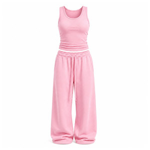 Fashion Women's Casual 2-Piece Polyester Breathable Ribbed Top and Regular Fit Wide Leg Pants Winter <b>Set</b> - Product Image 1