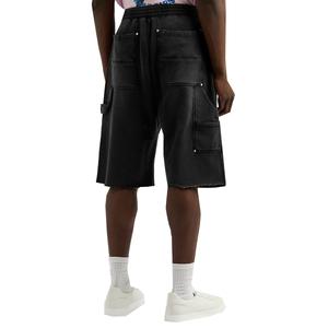 Shorts Bermuda en toile de coton noir pour homme, taille élastique, couleur unie, avec poches, respirants, finition lavée - Product Image 2