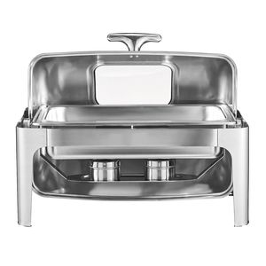 Scaldavivande Rettangolare Professionale da 9 Qt in Acciaio Inossidabile con Coperchio Roll-Top e Controllo Manuale della Temperatura, Include 2 Vaschette da Mezza Misura per Buffet e Catering - Product Image 5