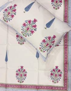 Parure de draps en pur coton imprimée à la main avec 2 taies d'oreiller, literie indienne traditionnelle pour la vente en gros de textiles de maison - Product Image 4