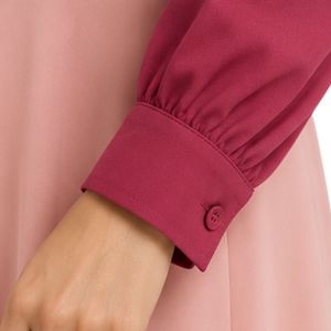Ensemble chemisier et jupe longue brodés pour femme, bordeaux et rose poudré, manches longues, boutonnage, taille haute, tenue modeste deux pièces - Product Image 4