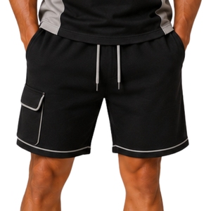 Black <b>And</b> Grey <b>Mens</b> T <b>Shirt</b> <b>Shorts</b> <b>Set</b> Crew Neck <b>Short</b> Sleeve Pocket Top Cargo Drawstring <b>Shorts</b> Casual Sportswear Summer Outfit - Product Image 6