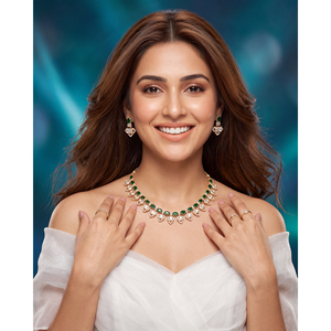 <b>Indian</b> Ethnic Uma Moissanite Gold Plated Zircon Necklace & Earring <b>Set</b> - Product Image 1