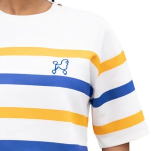 Ensemble court rayé Sigma Gamma Rho pour femmes, bleu, or, blanc, tenue deux pièces, t-shirt et short, style sororité grecque - Product Image 3