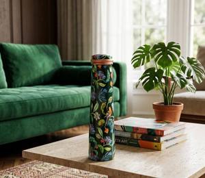Botella de Agua Metálica con Diseño Floral y Tapa, Portátil para Uso en Exteriores, Botella de Agua de Cobre con Estampado Único, Compre Directamente del Proveedor - Product Image 6