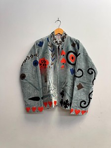 Handmade Suzani Embroidery Velvet <b>Jacket</b> for Women Vintage Sage Green Quilted Winter Coat Elegant <b>Mandarin</b> <b>Collar</b> Short Coat - Product Image 1