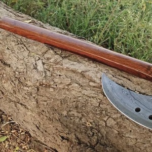 Hacha ancha artesanal con hoja de acero de Damasco, mango de madera, cabeza con diseño de barba, herramienta para talar árboles, hacha coleccionable hecha a mano. - Product Image 6