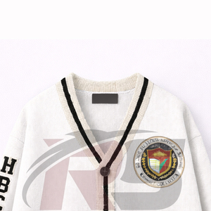 Cardigan universitaire personnalisé HBCU |   Pull sans manches en tricot boutonné sur le devant |   Vêtements de rue 100% coton écologiques - Product Image 2