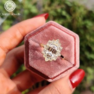 Charm Jewells Cushion Cut Moissanite IGI Certified Engagement <b>Ring</b> 18K Gold Filled Prong Setting Women's Classic Wedding Band 3 - Product Image 1