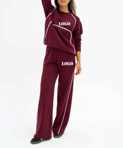 Fashion Women Athleisure Sweatsuit Minimalist Burgundy <b>Matching</b> Set Oversized Pullover & Sweatpants - Product Image 2
