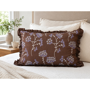 Premium Linen High-End Embroidered Ruffles Square <b>Cushion</b> <b>Cover</b> | Floral Accent Pillow <b>Cover</b> for Hotel & Home Use - Product Image 3